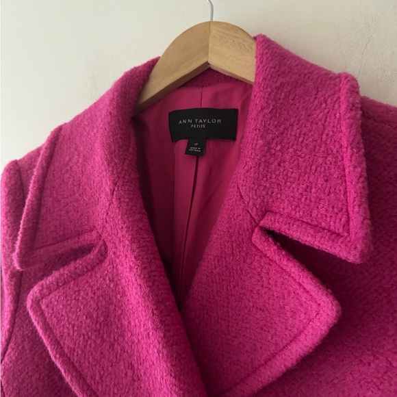 LIKE NEW! Ann Taylor Wool Blend Pink Notch Collar Wrap Trench Coat - Picture 3 of 12